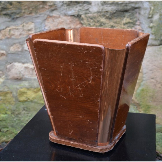 Image 1 of Vintage Papierkorb aus Holz und Kupfer, 1930