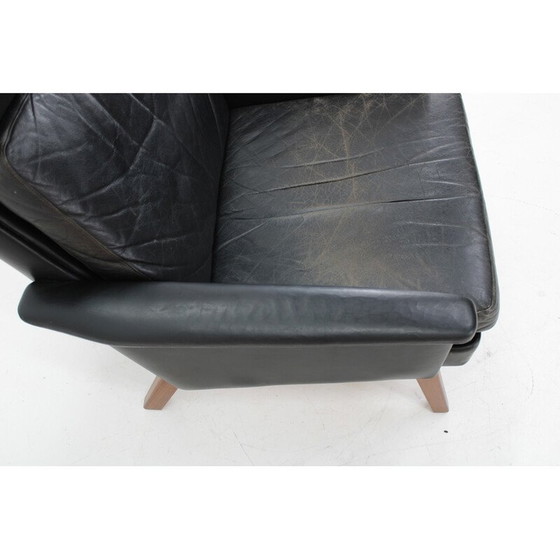 Image 1 of Vintage Sessel mit hoher Rückenlehne aus Leder und Teakholz, Dänemark 1970