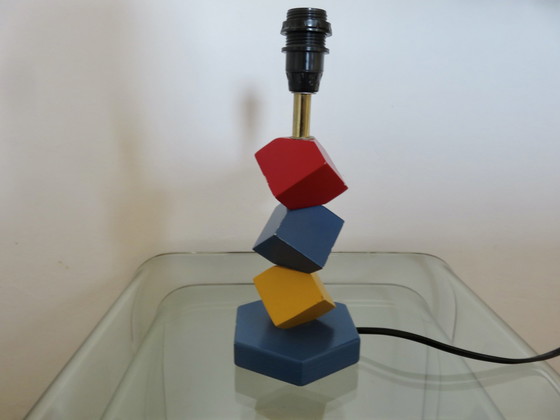 Image 1 of Kubische Lampe Aus Lackiertem Holz, Primärfarben, 1980