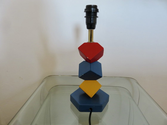 Image 1 of Kubische Lampe Aus Lackiertem Holz, Primärfarben, 1980