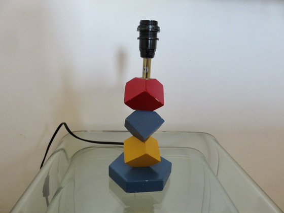 Image 1 of Kubische Lampe Aus Lackiertem Holz, Primärfarben, 1980