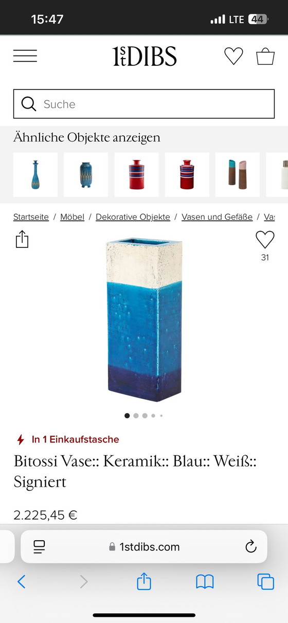 Image 1 of Bitossi Vase, Keramik Blau Und Weiß, Signiert