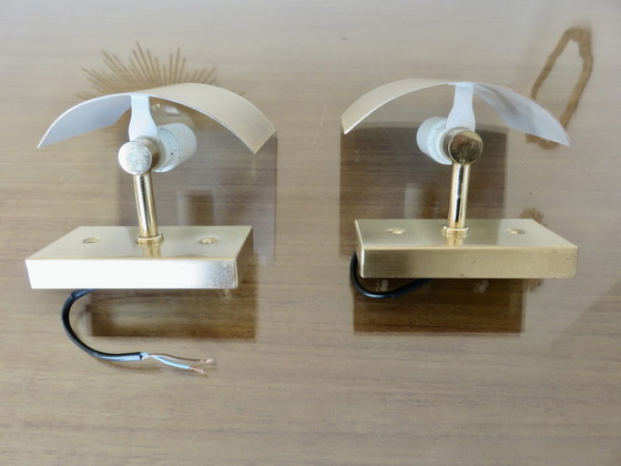 Image 1 of Paar Bandeau-Wandleuchten aus vergoldetem Metall, Frankreich, 1970