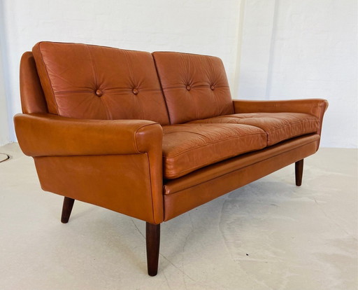 Vintage Danish Retro Svend Skipper 2 Person Sofa In Cognac Leder 1970S