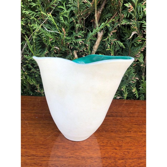 Image 1 of Grüne und weiße Keramikvase von Elchinger, 1950