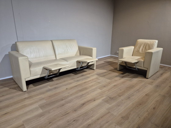 Image 1 of Leolux Trabacalo 3-Sitzer Sofa + Sessel - Creme - Leder - Die