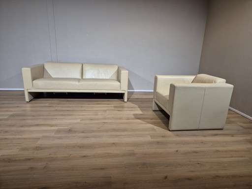 Leolux Trabacalo 3-Sitzer Sofa + Sessel - Creme - Leder - Die