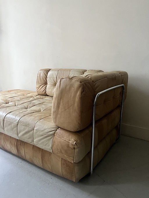 DLG De Sede Beige Patchwork Leder 3-Sitzer Schlafsofa, Design 1970