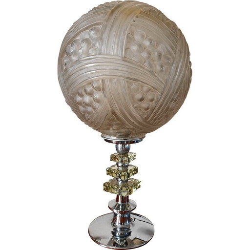 Vintage-Tischlampe aus dickem Glas und Metall, 1950