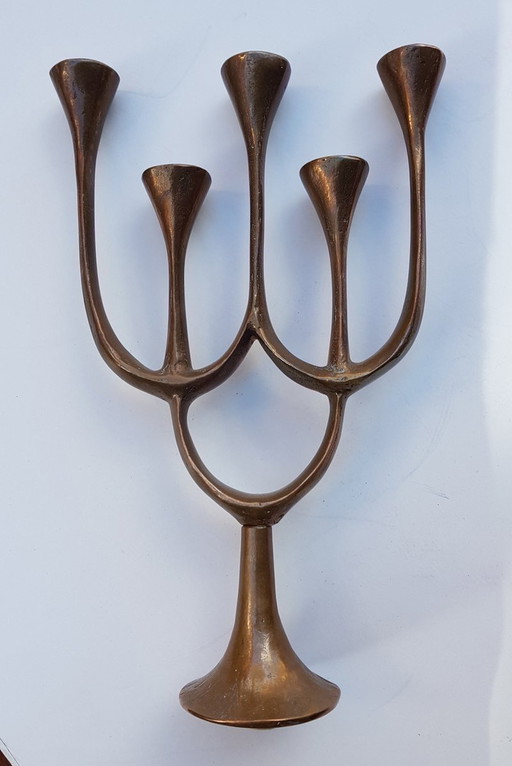 Brutalistischer 5-Arm-Kerzenhalter aus Bronze