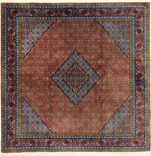 Original Handgeknüpfter Perserteppich Tabriz 50 Raj Fein Mit Seide 200 X 200 Cm Top Zustand 