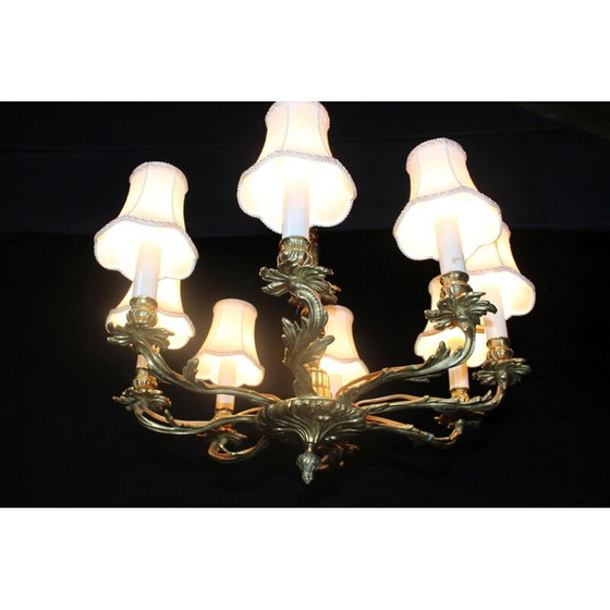 Image 1 of Vintage-Kronleuchter aus Messing und weißem Stoff, 1950