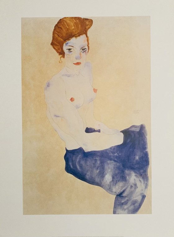 Image 1 of Egon Schiele: "Sitzender Blauer Akt, 1911". Offsetlithographie, Größe Xl.