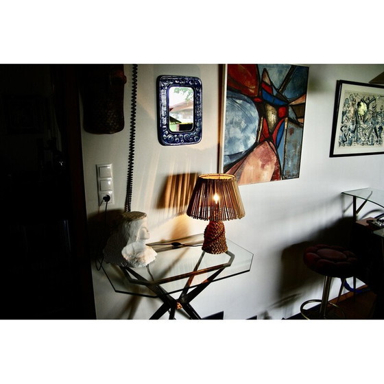 Image 1 of Vintage-Lampe aus strapazierfähigem Binsenholz und Bambus von Audoux Minet, 1950