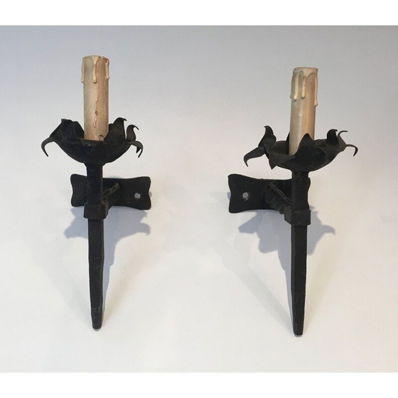 Image 1 of Paar alte schmiedeeiserne Wandlampen, 1940