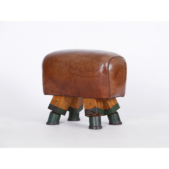 Image 1 of Vintage Gymnastik Tschechische Leder Hocker Pauschenpferd, 1930er Jahre