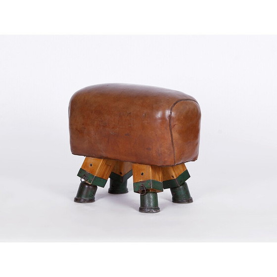 Image 1 of Vintage Gymnastik Tschechische Leder Hocker Pauschenpferd, 1930er Jahre