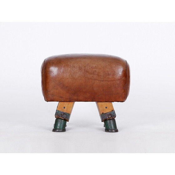 Image 1 of Vintage Gymnastik Tschechische Leder Hocker Pauschenpferd, 1930er Jahre