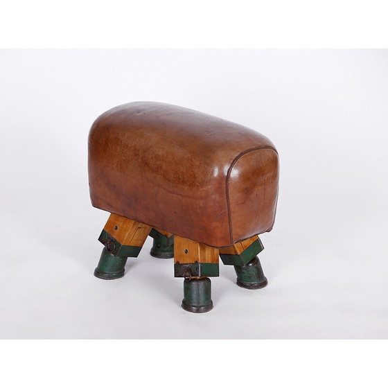 Image 1 of Vintage Gymnastik Tschechische Leder Hocker Pauschenpferd, 1930er Jahre