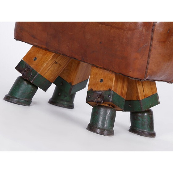 Image 1 of Vintage Gymnastik Tschechische Leder Hocker Pauschenpferd, 1930er Jahre