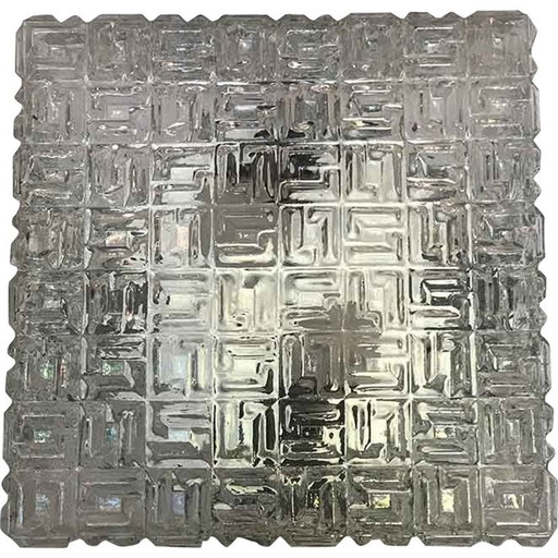 Quadratische Vintage-Wandleuchte aus Glas und schwarz lackiertem Metall