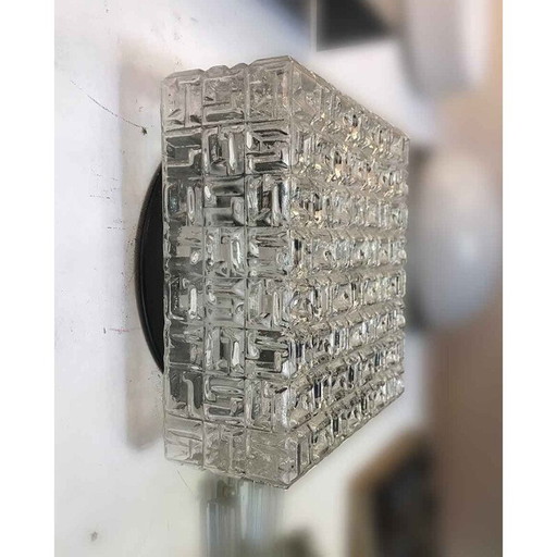 Quadratische Vintage-Wandleuchte aus Glas und schwarz lackiertem Metall