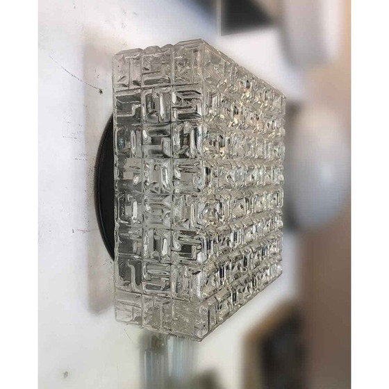 Image 1 of Quadratische Vintage-Wandleuchte aus Glas und schwarz lackiertem Metall