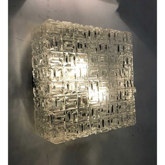 Image 1 of Quadratische Vintage-Wandleuchte aus Glas und schwarz lackiertem Metall