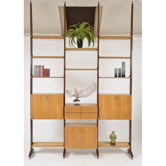 Image 1 of Vintage Regalsystem aus Teakholz und Messing, Italien 1950er Jahre