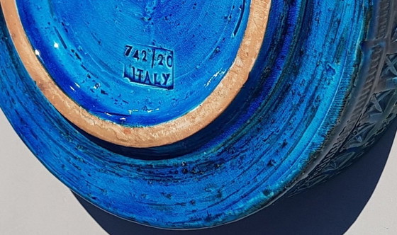 Image 1 of 2X Italienische Rimini Blaue Vase und Schale von Bitossi, 1960er