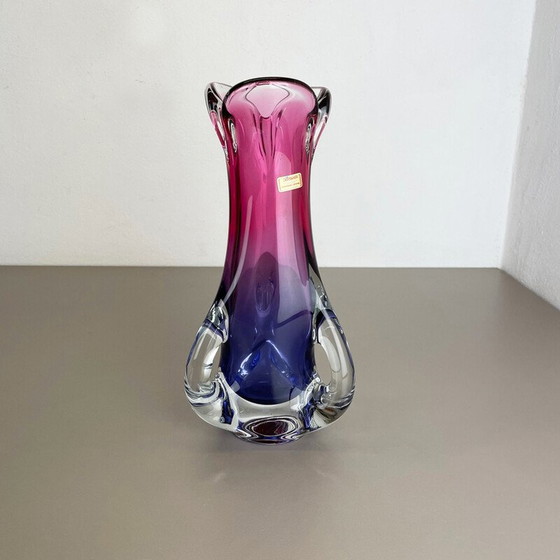 Image 1 of Vase aus rosa und lila Kristallglas von Joska Waldglashütte, Deutschland 1970er Jahre