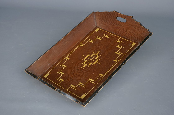 Image 1 of Amsterdamse School Bemaltes Holztablett, 1930er Jahre