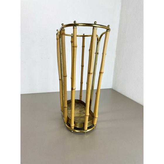 Image 1 of Hollywood Regency Vintage Schirmständer aus Messing und Bambus, Österreich 1950er Jahre