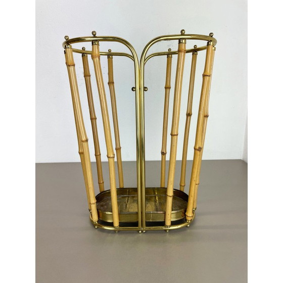 Image 1 of Hollywood Regency Vintage Schirmständer aus Messing und Bambus, Österreich 1950er Jahre