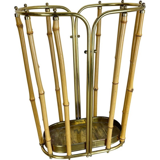 Image 1 of Hollywood Regency Vintage Schirmständer aus Messing und Bambus, Österreich 1950er Jahre
