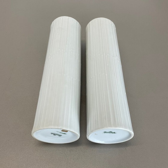 Image 1 of Paar Vintage Op Art Porzellanvasen von Tapio Wirkkala für Rosenthal, Deutschland 1980er Jahre