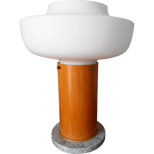 Vintage Schreibtischlampe aus Opalglas und Holz, 1970