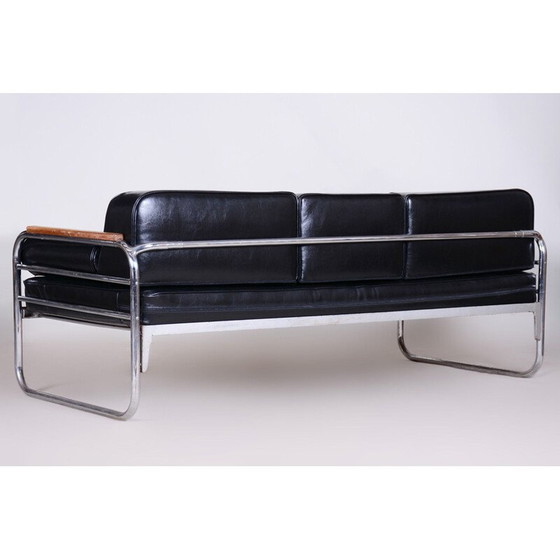 Image 1 of Schwarzes Ledersofa von Thonet, Tschechoslowakei 1930er Jahre