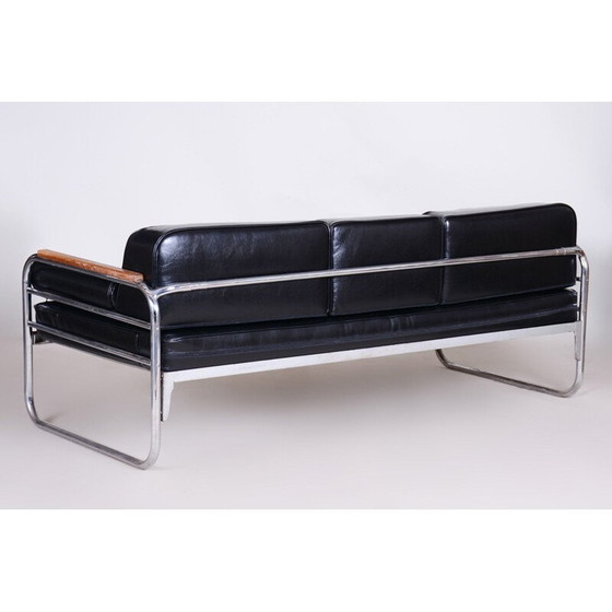 Image 1 of Schwarzes Ledersofa von Thonet, Tschechoslowakei 1930er Jahre