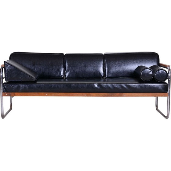 Image 1 of Schwarzes Ledersofa von Thonet, Tschechoslowakei 1930er Jahre
