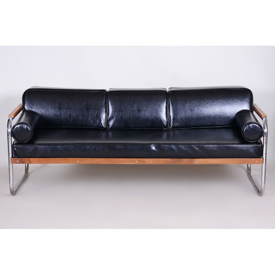 Image 1 of Schwarzes Ledersofa von Thonet, Tschechoslowakei 1930er Jahre