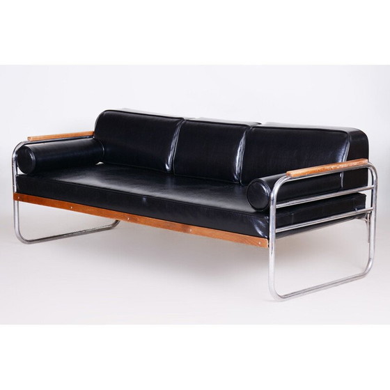 Image 1 of Schwarzes Ledersofa von Thonet, Tschechoslowakei 1930er Jahre