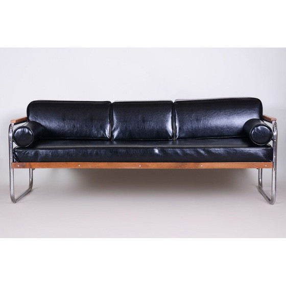 Image 1 of Schwarzes Ledersofa von Thonet, Tschechoslowakei 1930er Jahre