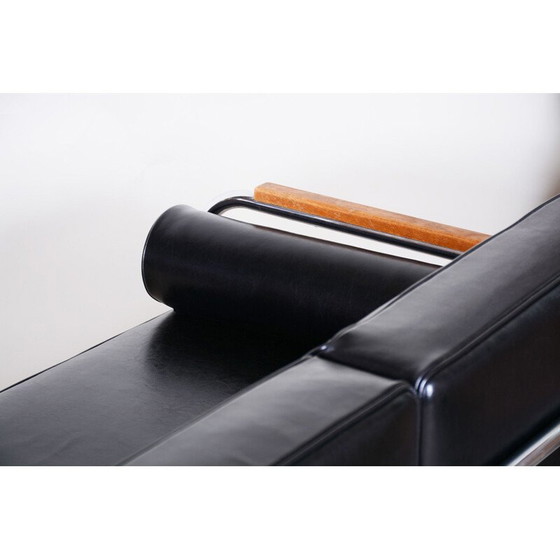 Image 1 of Schwarzes Ledersofa von Thonet, Tschechoslowakei 1930er Jahre