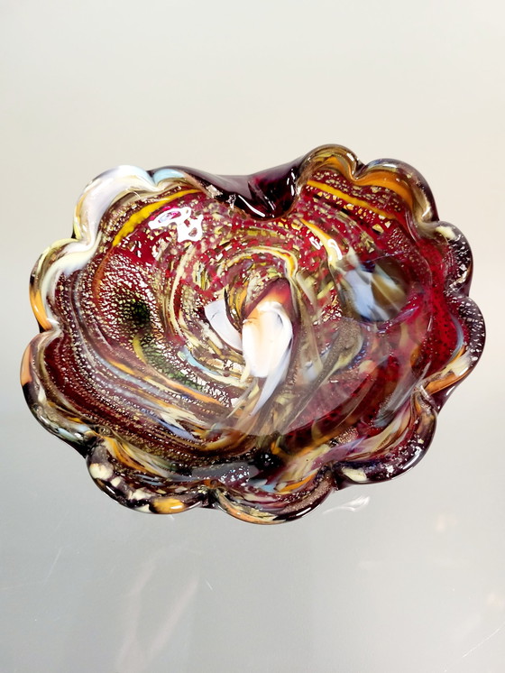 Image 1 of Murano-Schale, Tutti Frutti, organisches Muster mit silbernen Blättern, Italien