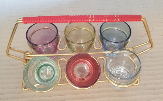 Image 1 of Schnapsglas-Set mit Metallhalter, 1950er Jahre