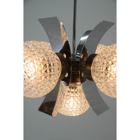 Image 1 of Vintage-Kronleuchter aus Chrom und Glas, Tschechoslowakei 1970