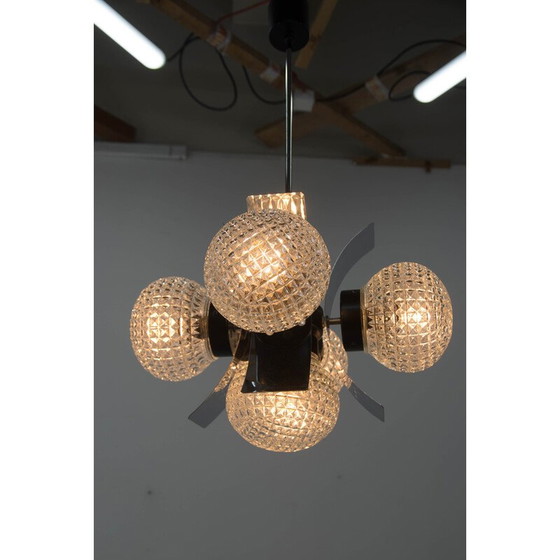 Image 1 of Vintage-Kronleuchter aus Chrom und Glas, Tschechoslowakei 1970