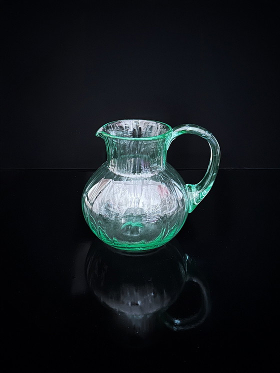 Image 1 of Vintage Glas Karaffe Beryl Türkis Mid Century Murano Swirl Dekanter Krug Uran Glas