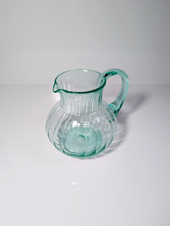 Image 1 of Vintage Glas Karaffe Beryl Türkis Mid Century Murano Swirl Dekanter Krug Uran Glas